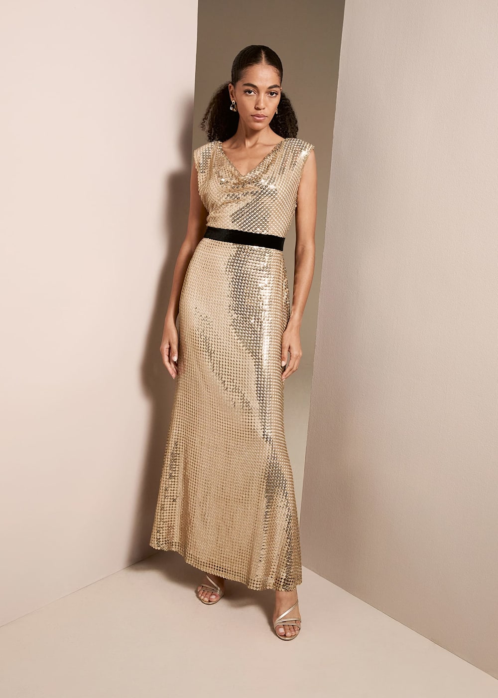 Phase Eight Jamae Gold Sequin Maxi Dress Gold Size 14