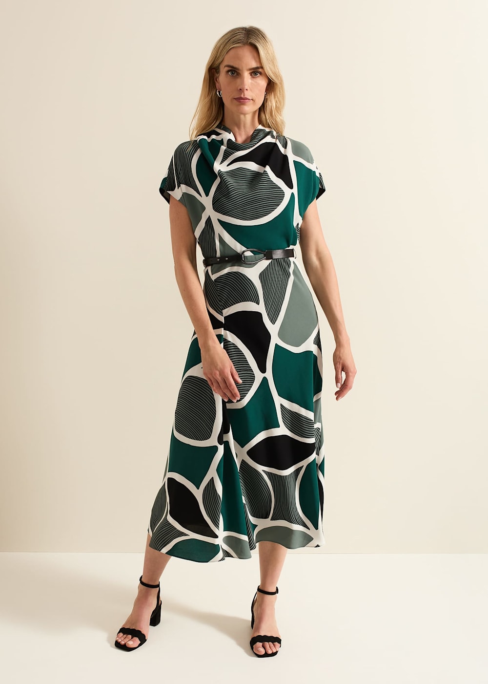 Zaynab Green Swirl Cowl Neck Midi Dress Phase Eight UK