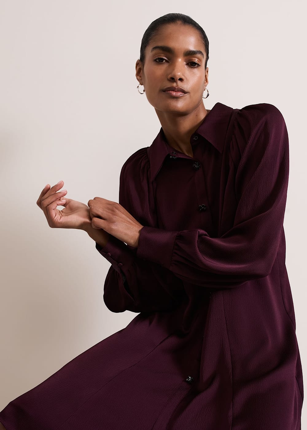 Tila Burgundy Embellished Shirt Dress Phase Eight UK