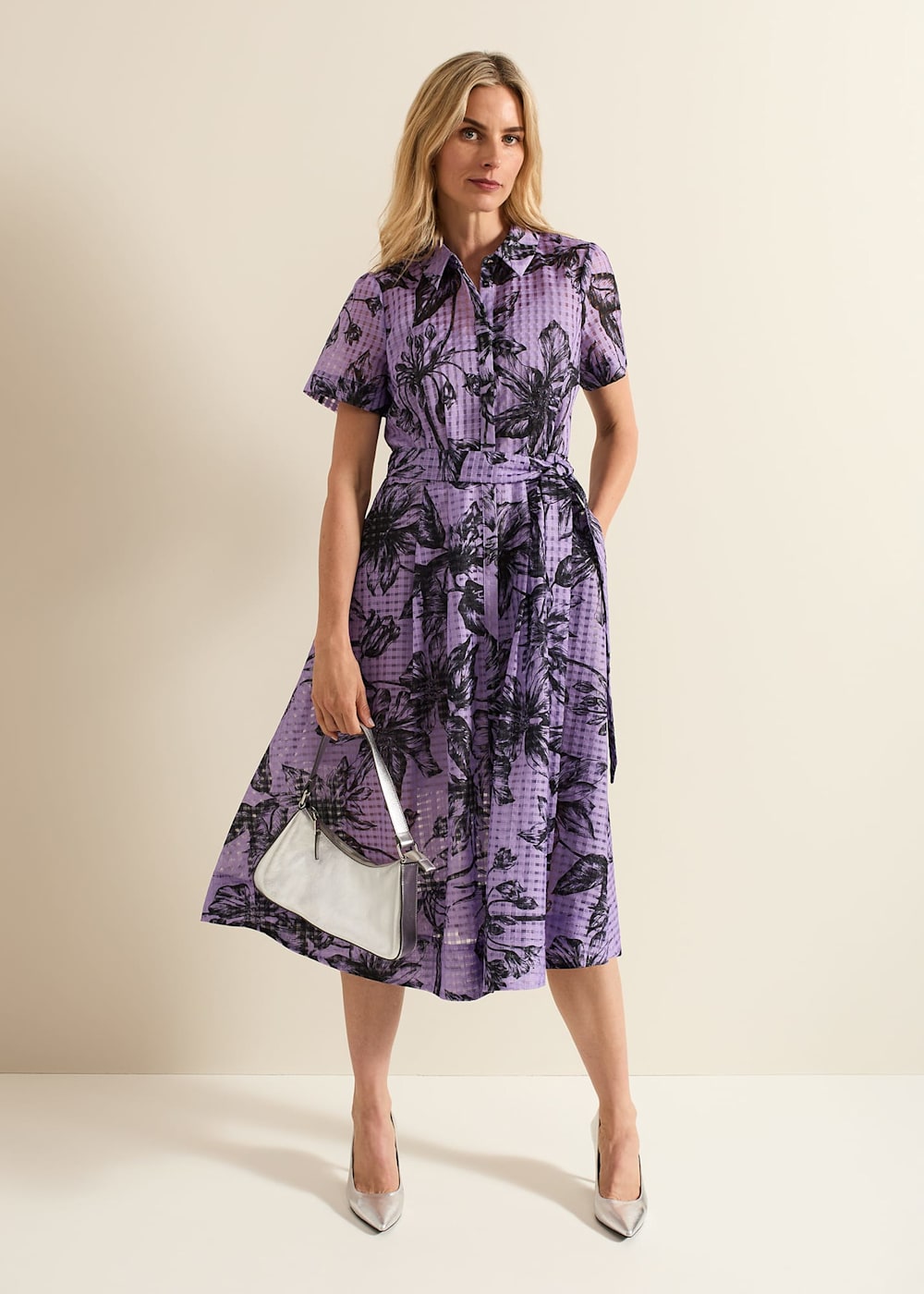 Natalie Lilac Floral Check Dress | Phase Eight UK |