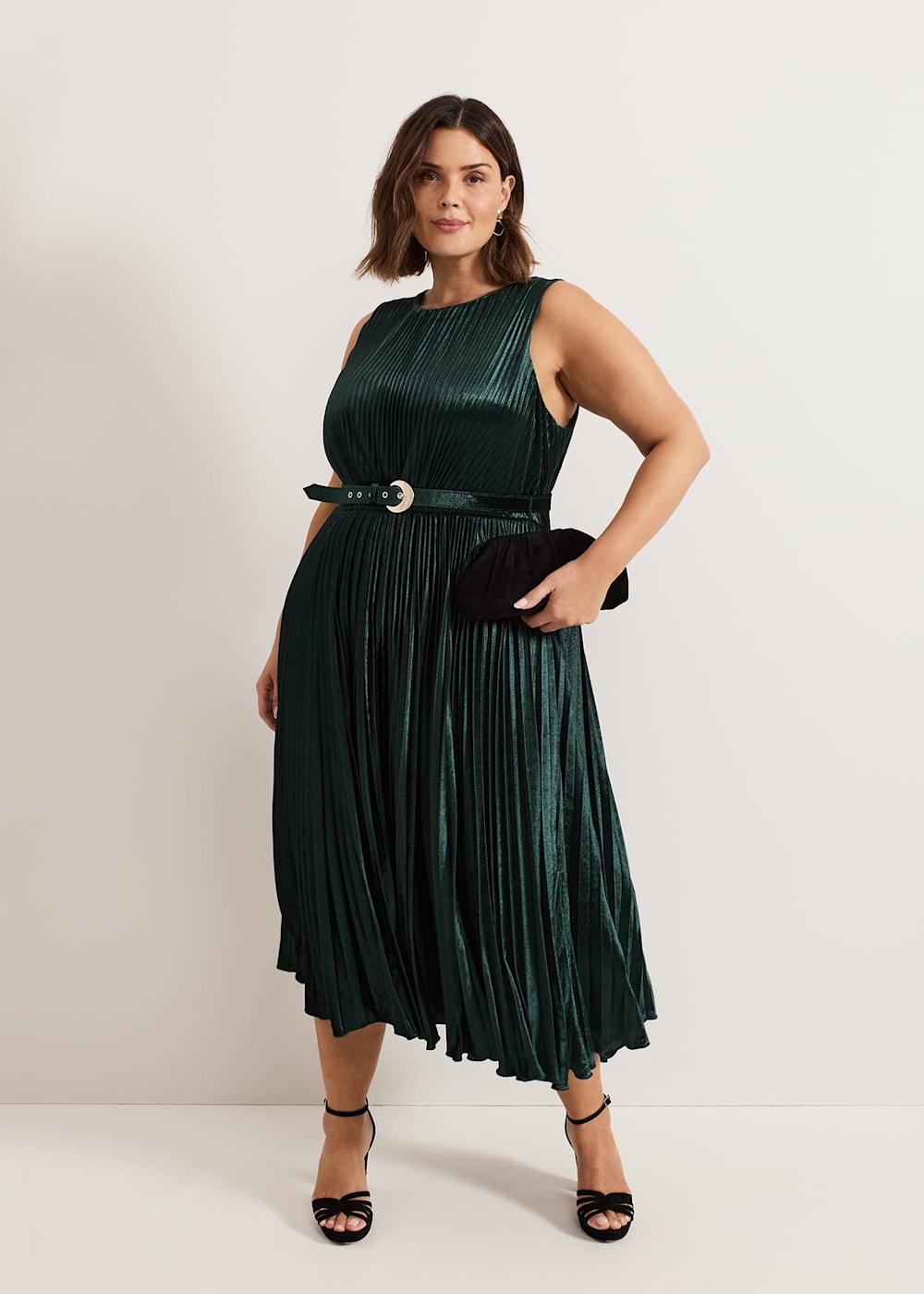Simara Velvet Pleat Midi Dress Phase Eight UK