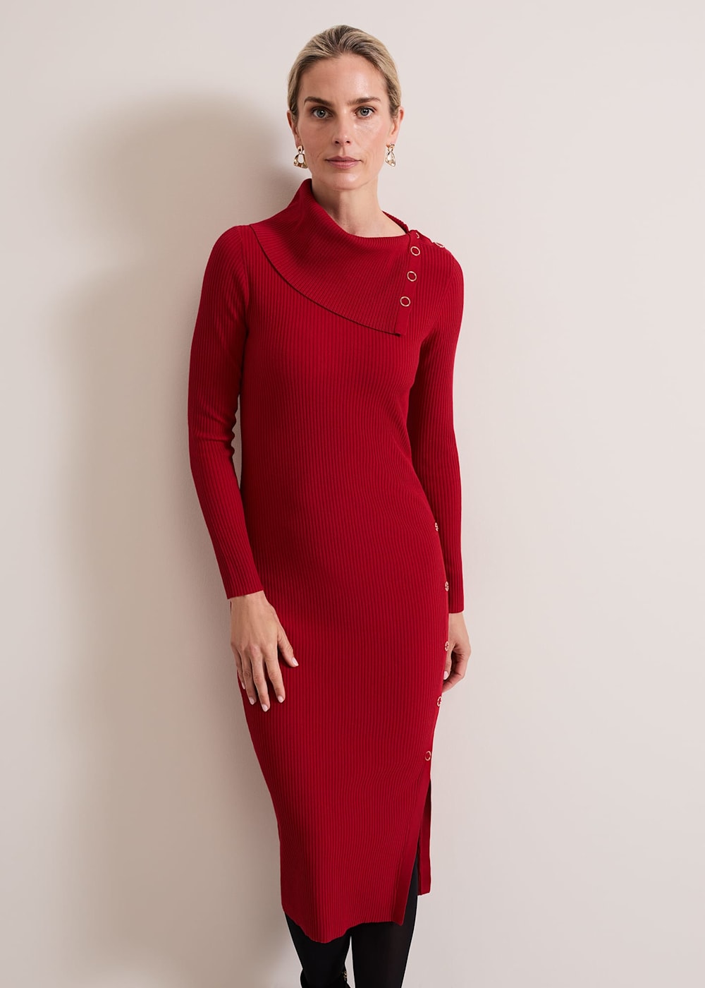 Ribbed popper midi dress clearance