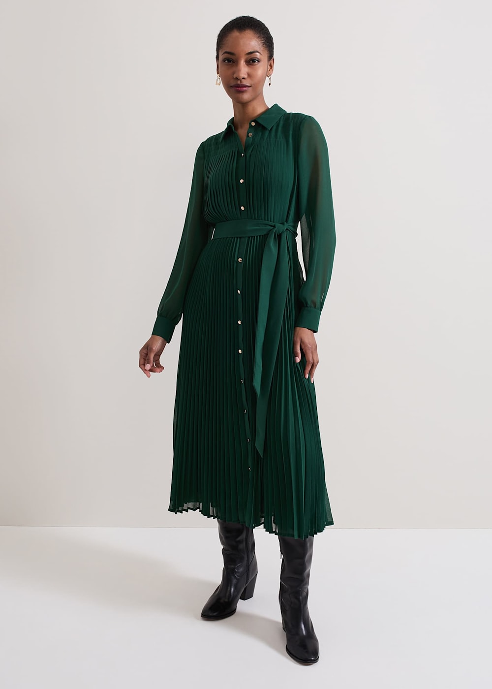 Gabriela Green Pleated Shirt Dress Phase Eight ROW