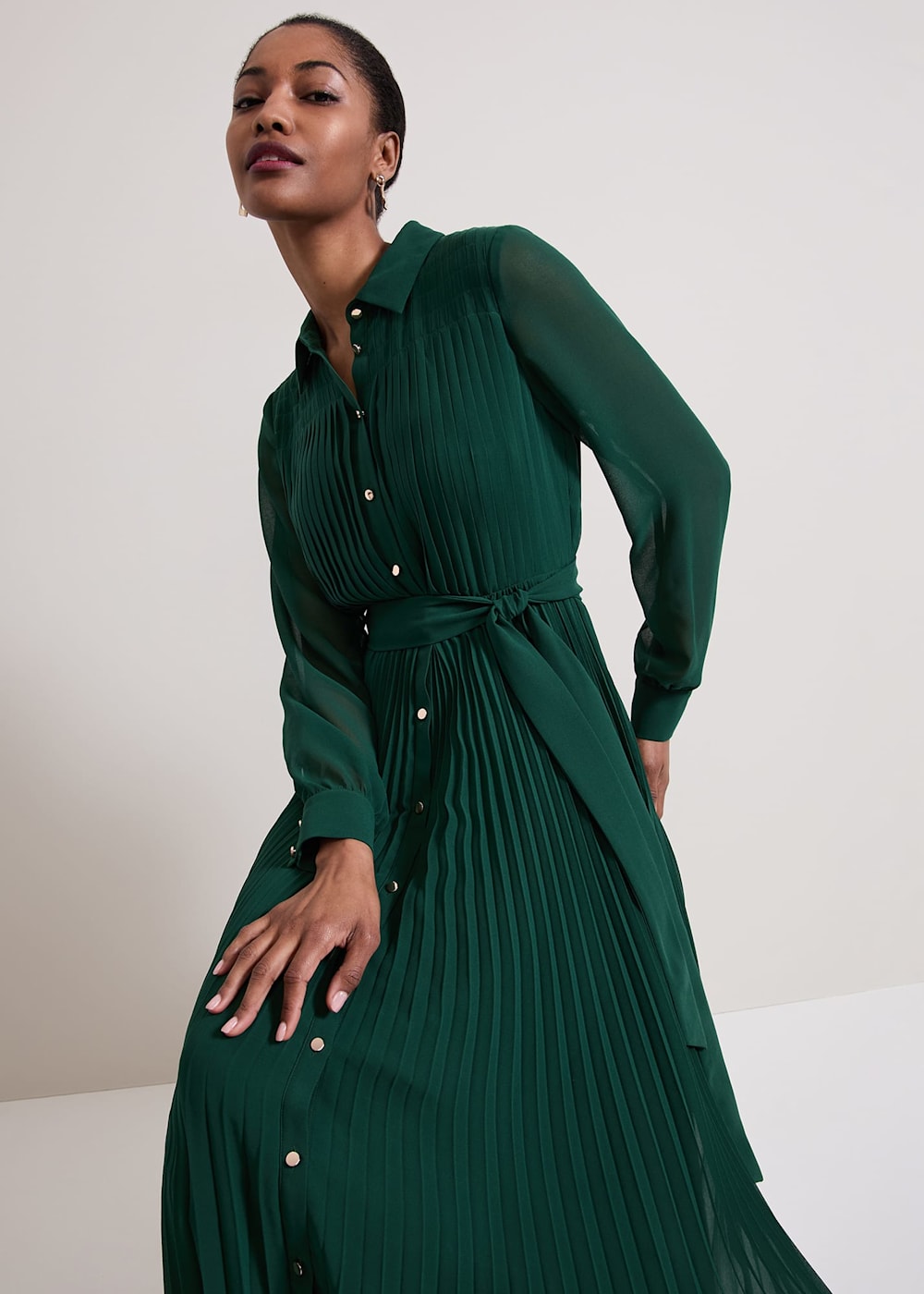 Long green shirt dress discount