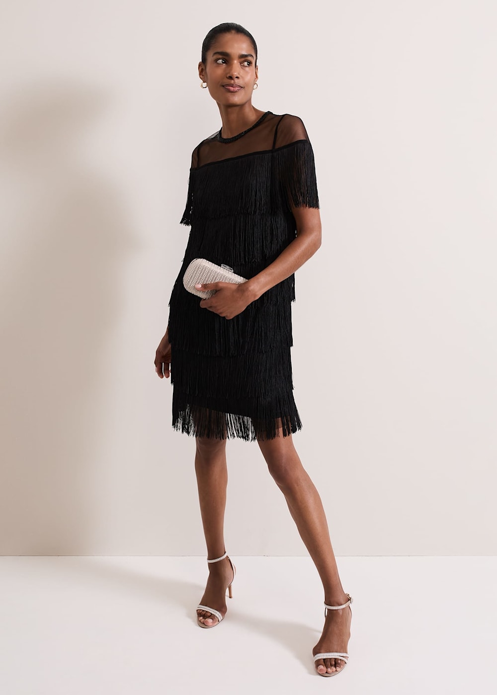 Viola Black Fringe Mini Dress Phase Eight UK