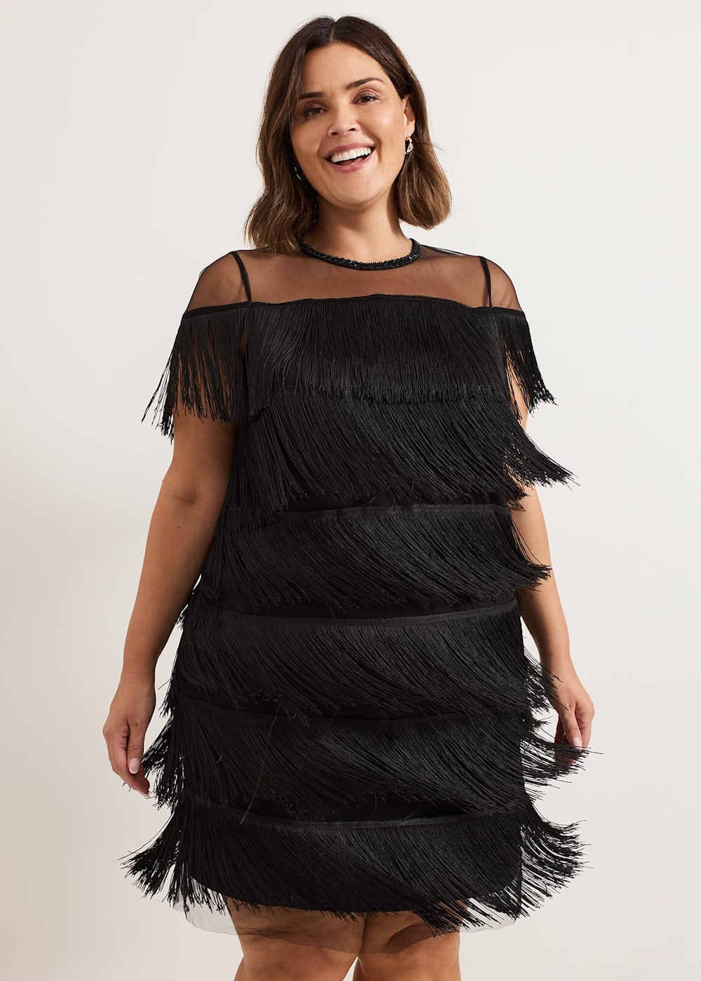 Viola Black Fringe Mini Dress Phase Eight UK