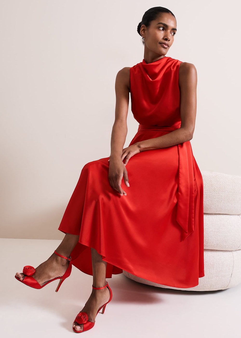 Red satin cocktail dress online