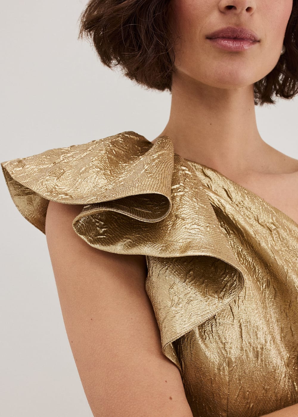 Phase Eight Deniz One Shoulder Jacquard Maxi Dress Gold Size 16