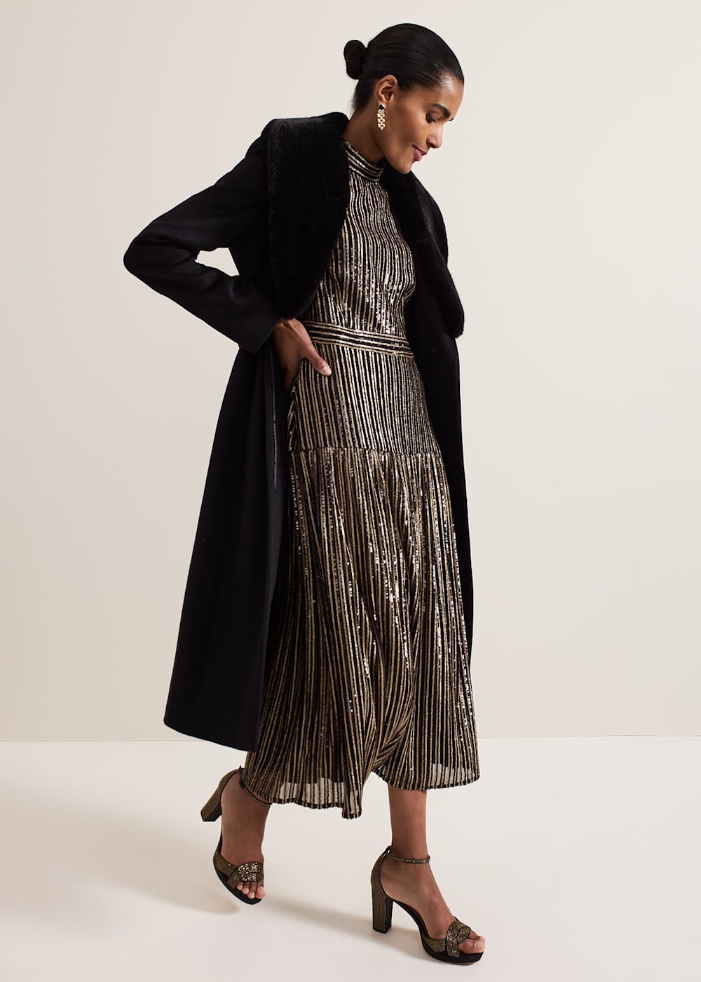Gloria Sequin Stripe Midi Dress Phase Eight ROW