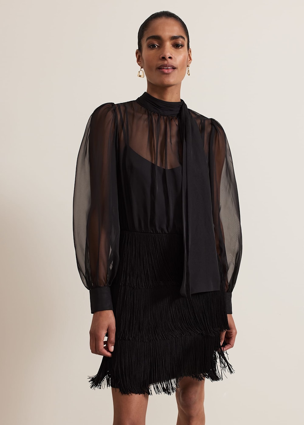 Felicity Black Fringe Skirt Dress Phase Eight UK