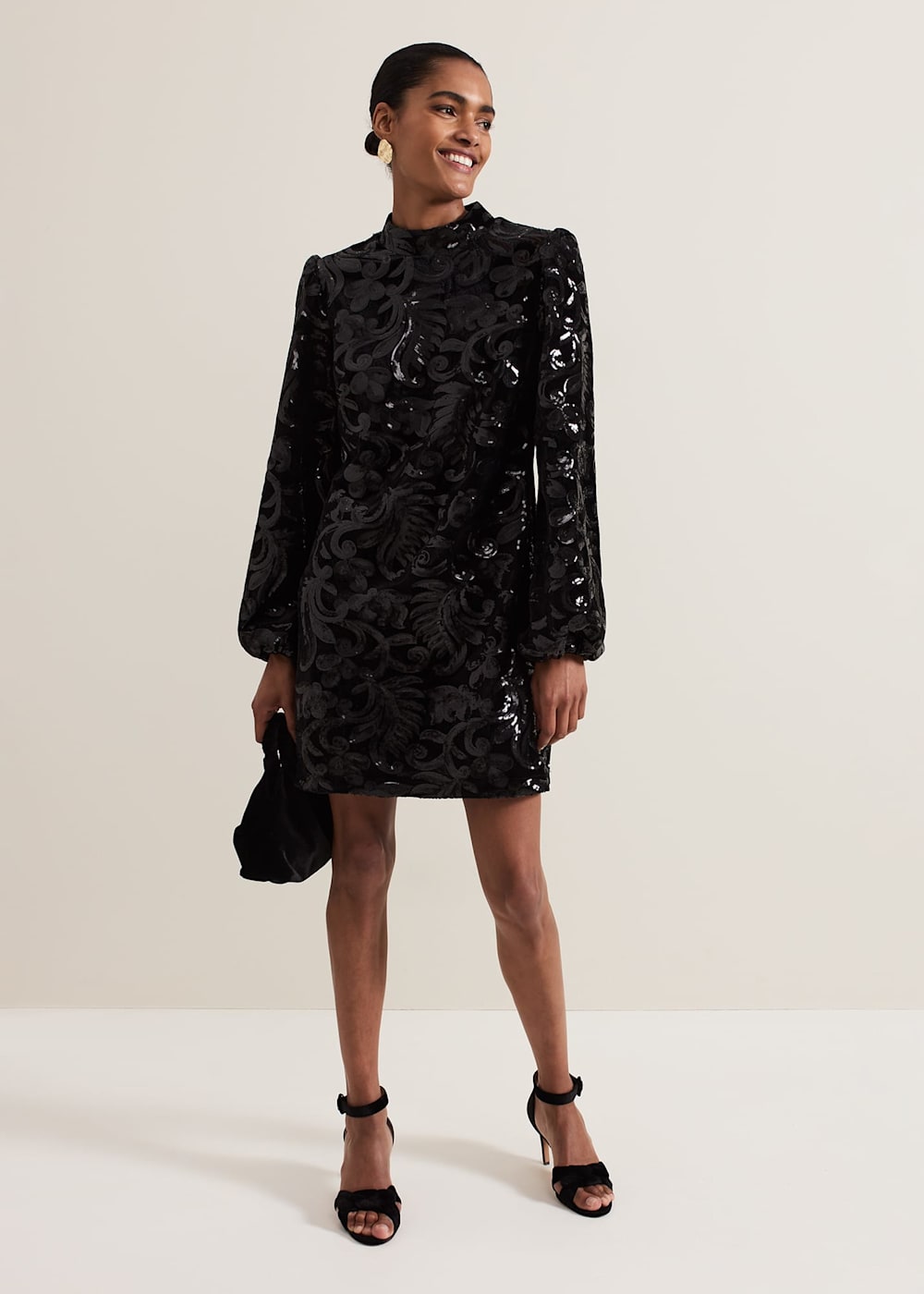 Trudy Black Sequin Velvet Shift Dress Phase Eight ROW