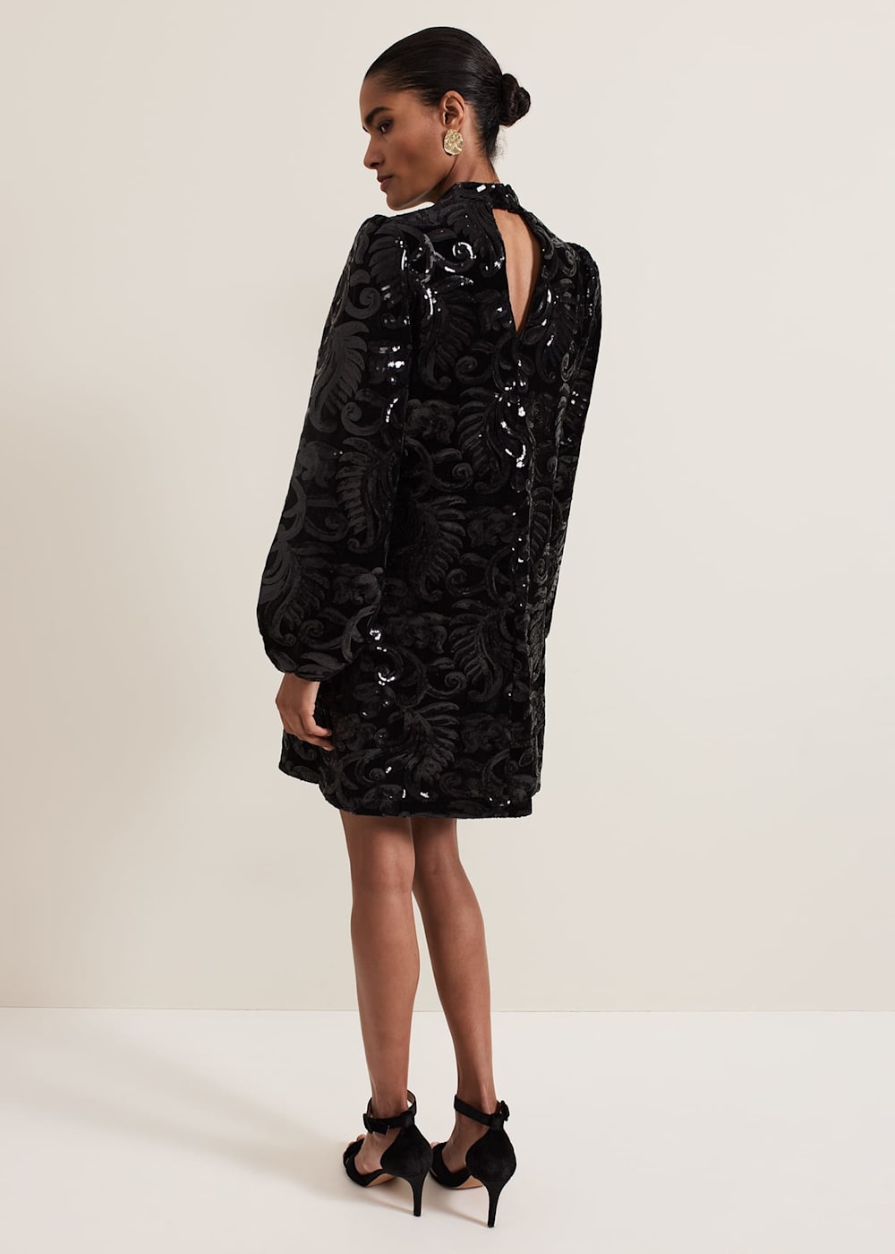 Trudy Black Sequin Velvet Shift Dress Phase Eight ROW