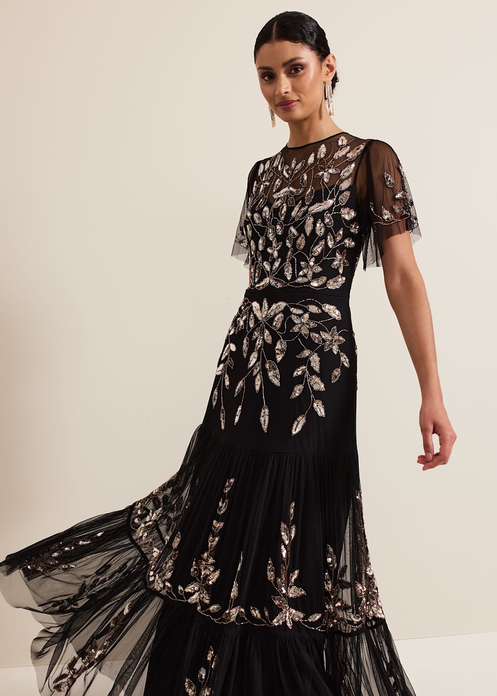 Hilary Black Embellished Midi Dress Phase Eight UK