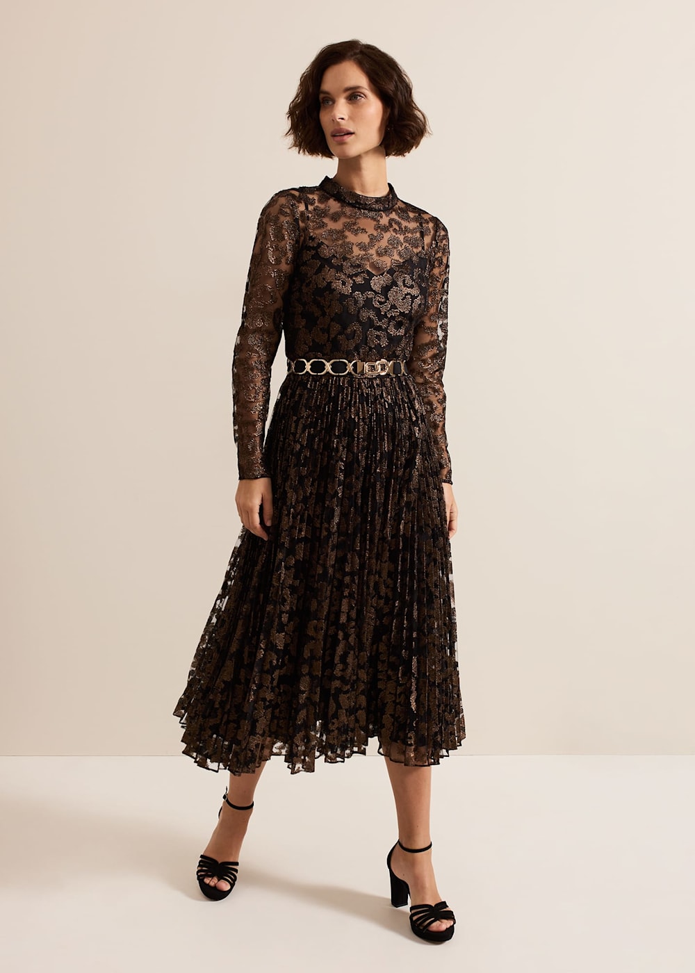 Theodora Leopard Pleat Midi Dress Phase Eight UK