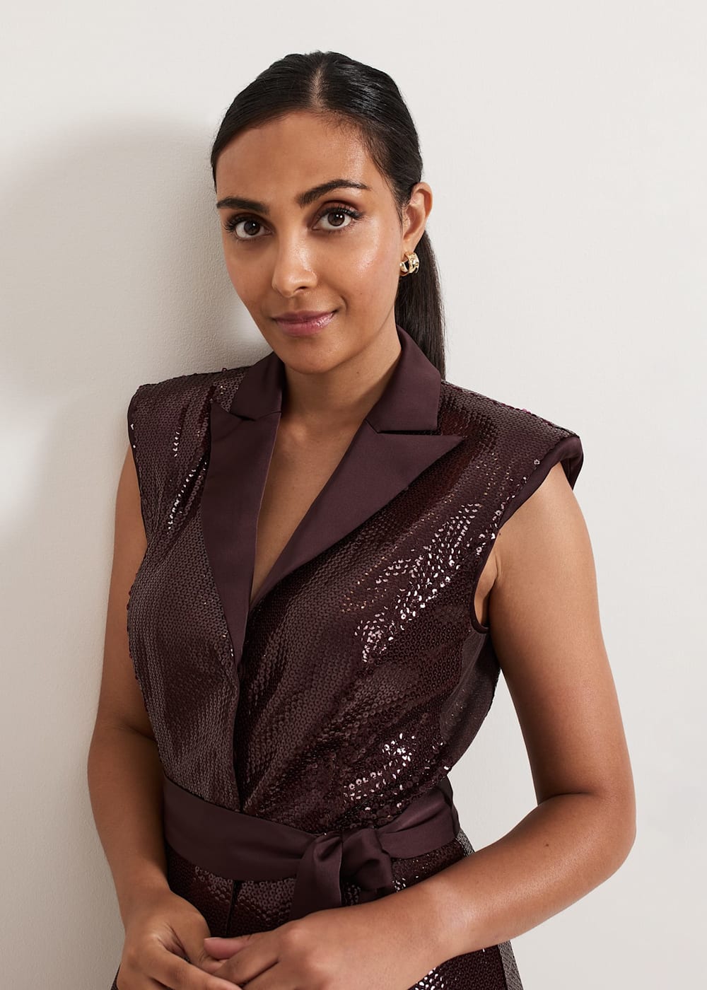 Petite Ivey Burgundy Sequin Jumpsuit Phase Eight UK