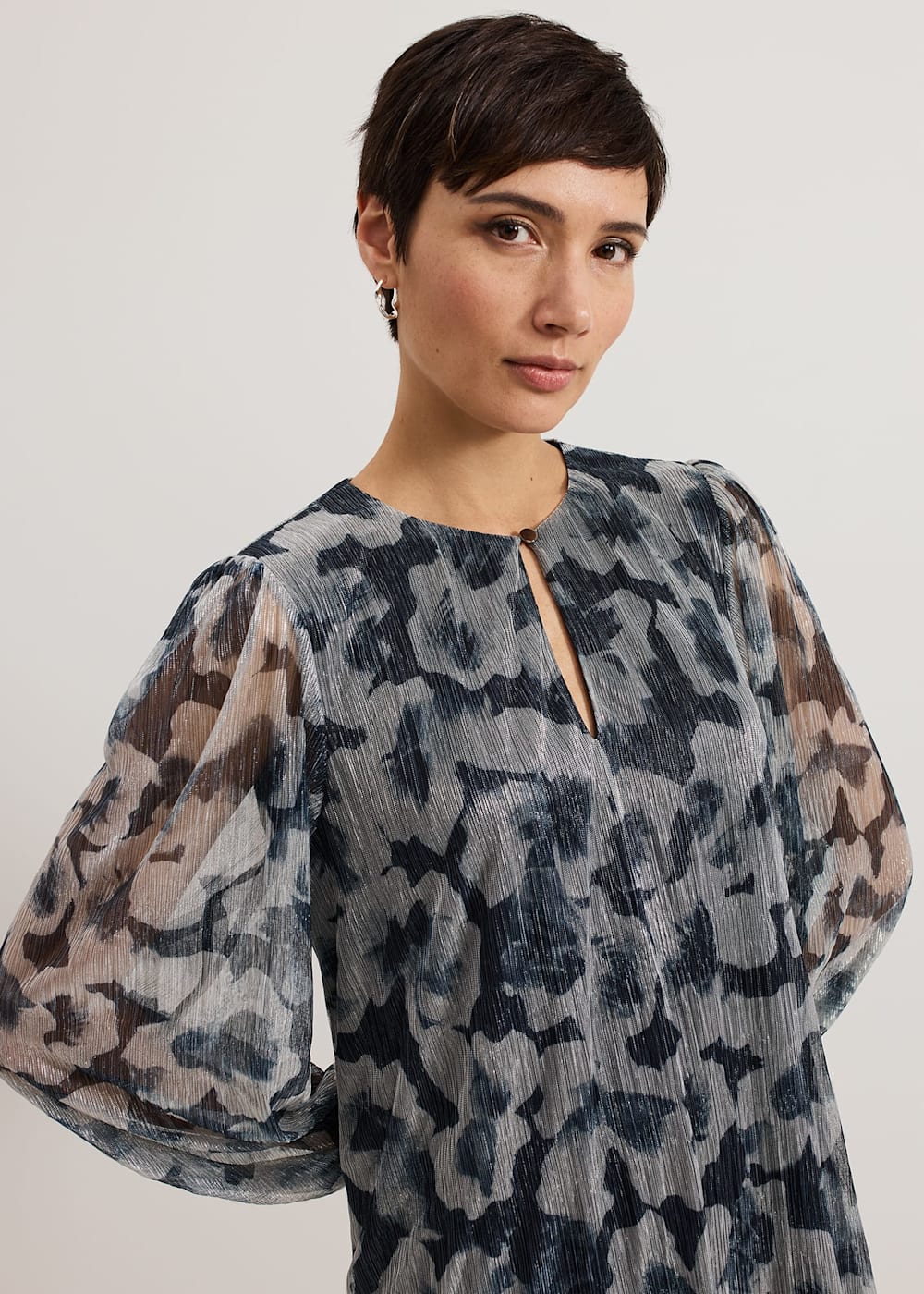 Roma Grey Floral Plisse Midi Dress Phase Eight UK