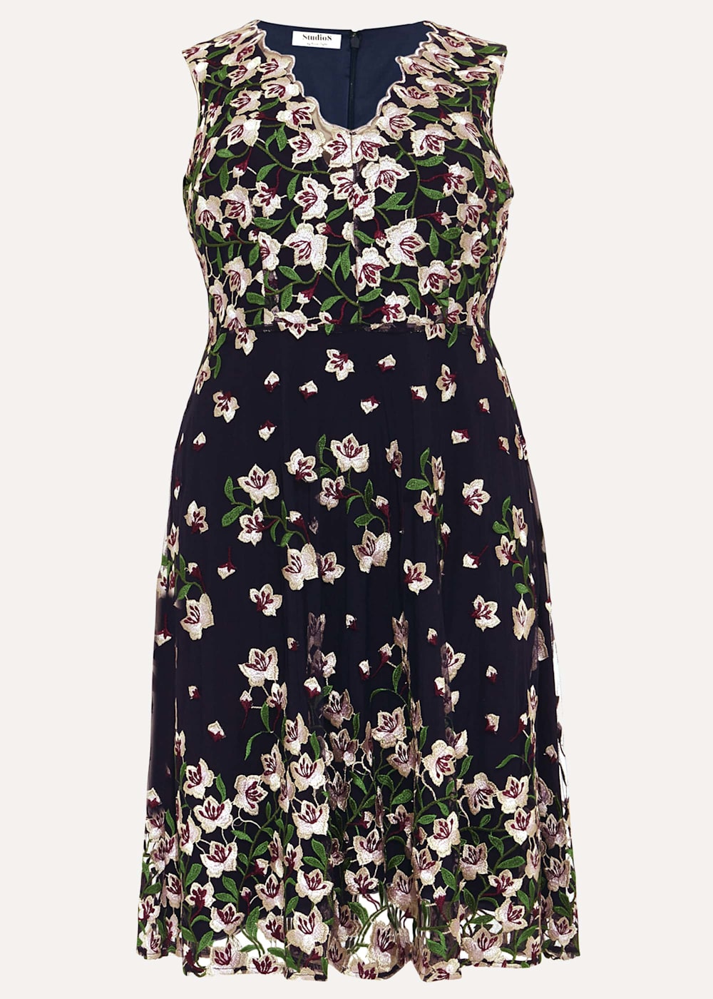 Phase Eight Stephanie Embroidered Dress Navy Multi Size 26
