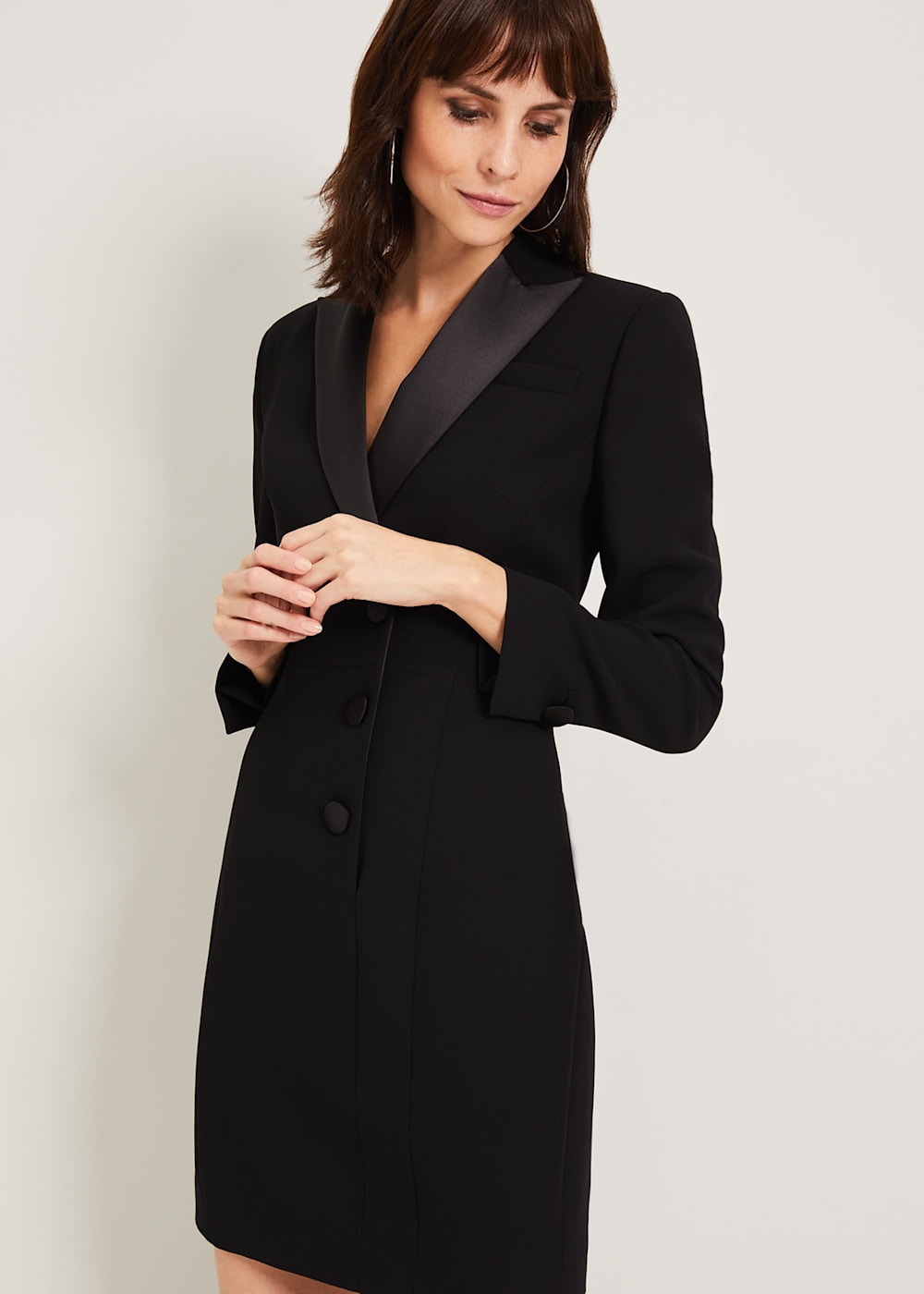 Long tuxedo dress black best sale