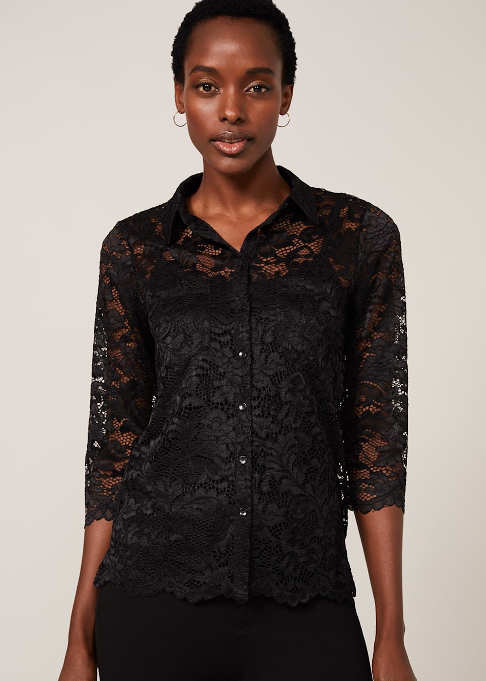 Black lace blouse short sleeve top