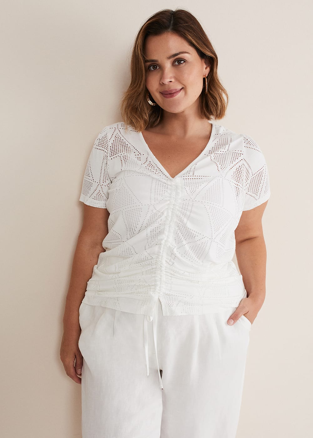 White ruched front top top