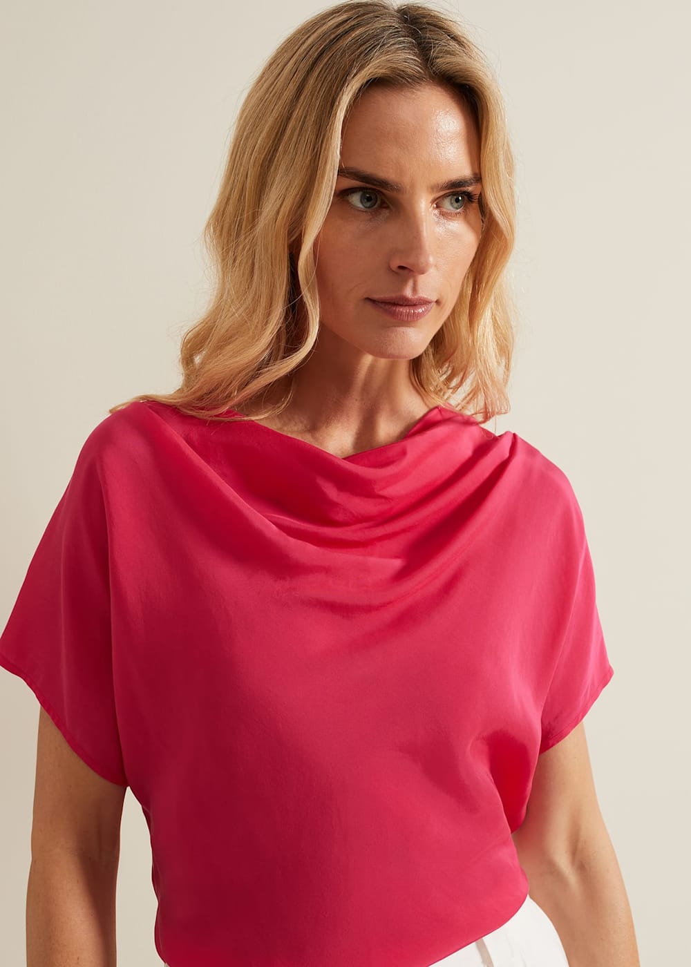 Cheryl Cowl Neck Woven Front Top Phase Eight UK