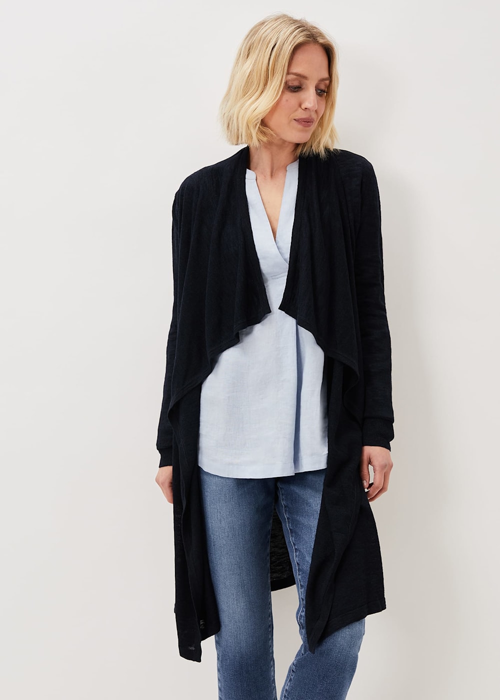 Black linen cardigan top