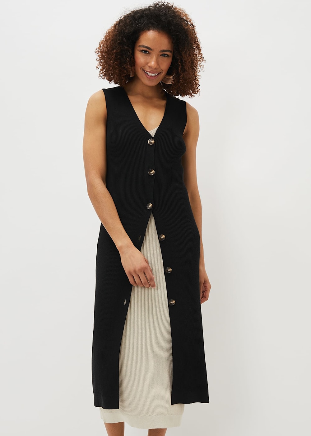 Kourtney Maxi Ribbed Sleeveless Cardigan Phase Eight UK