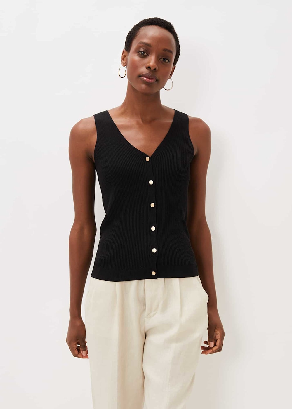 Celine Ribbed Button Vest Top | Phase Eight ROW |