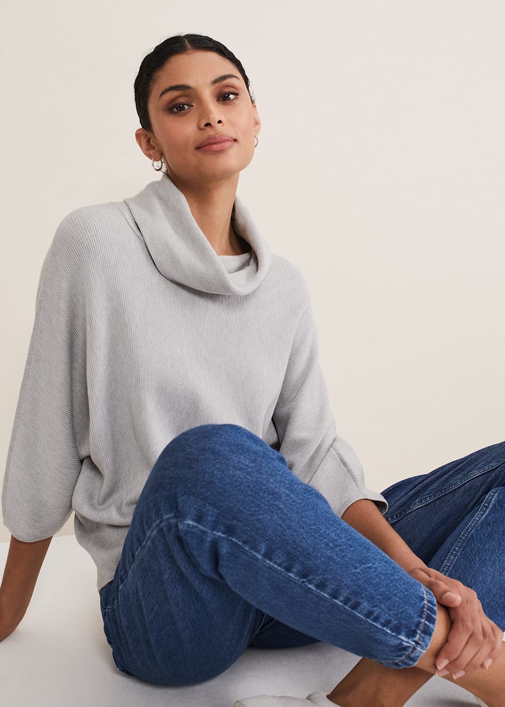 Cowl neck knitted jumper deals
