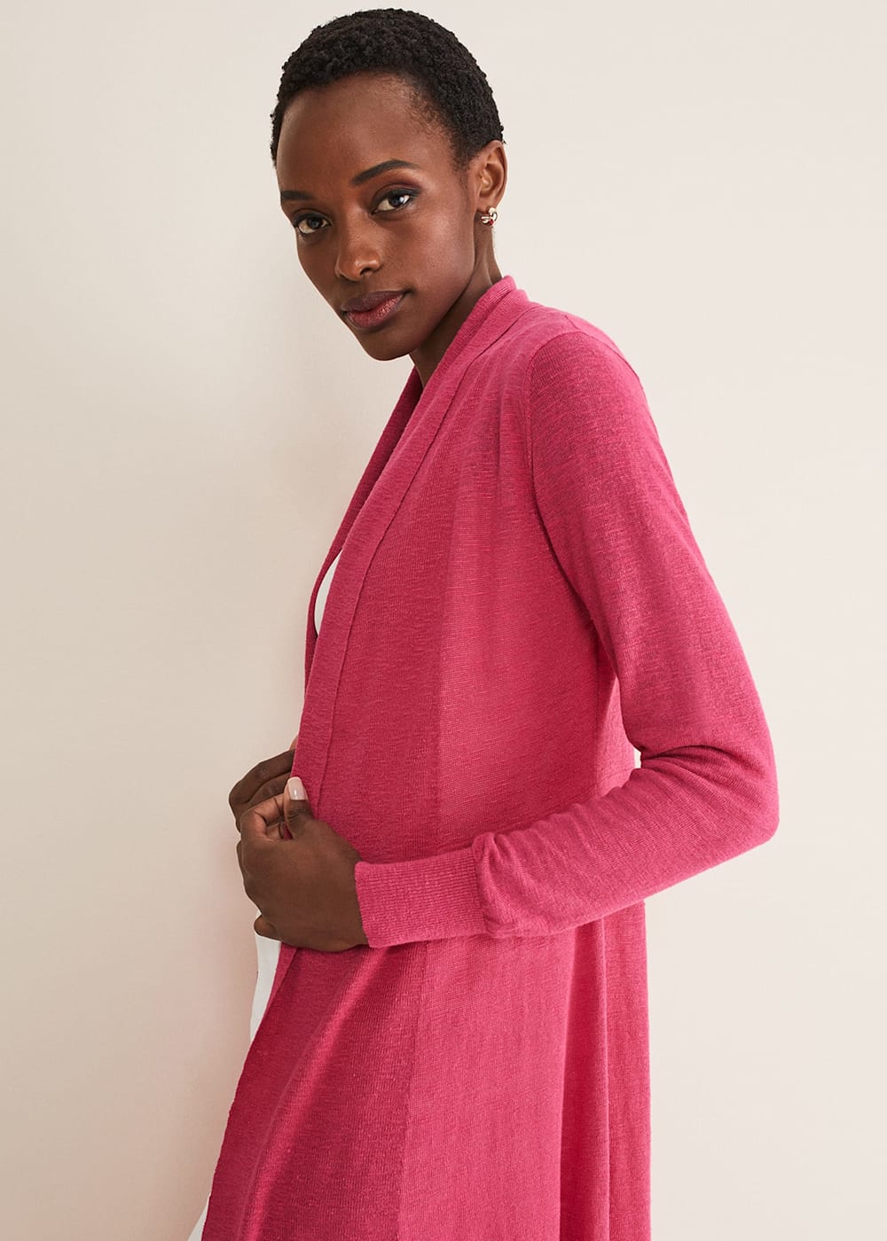 Pink linen cardigan cheap