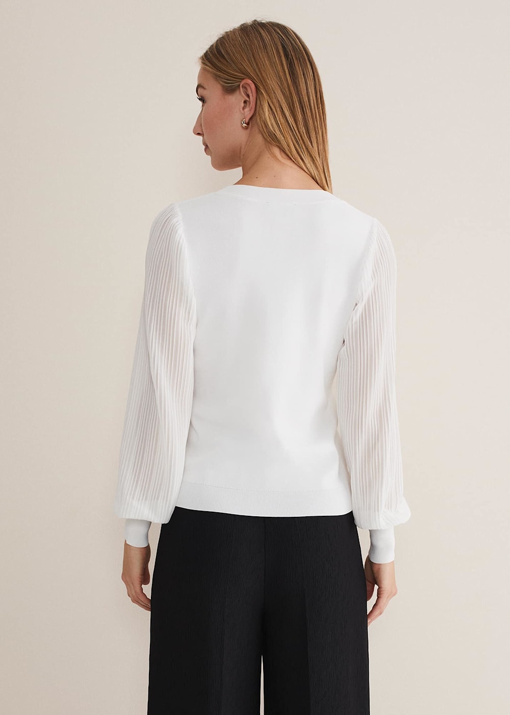 Ivory V Neck Jumper With Sheer Pleated Sleeves Phase Eight Phase Eight UK
