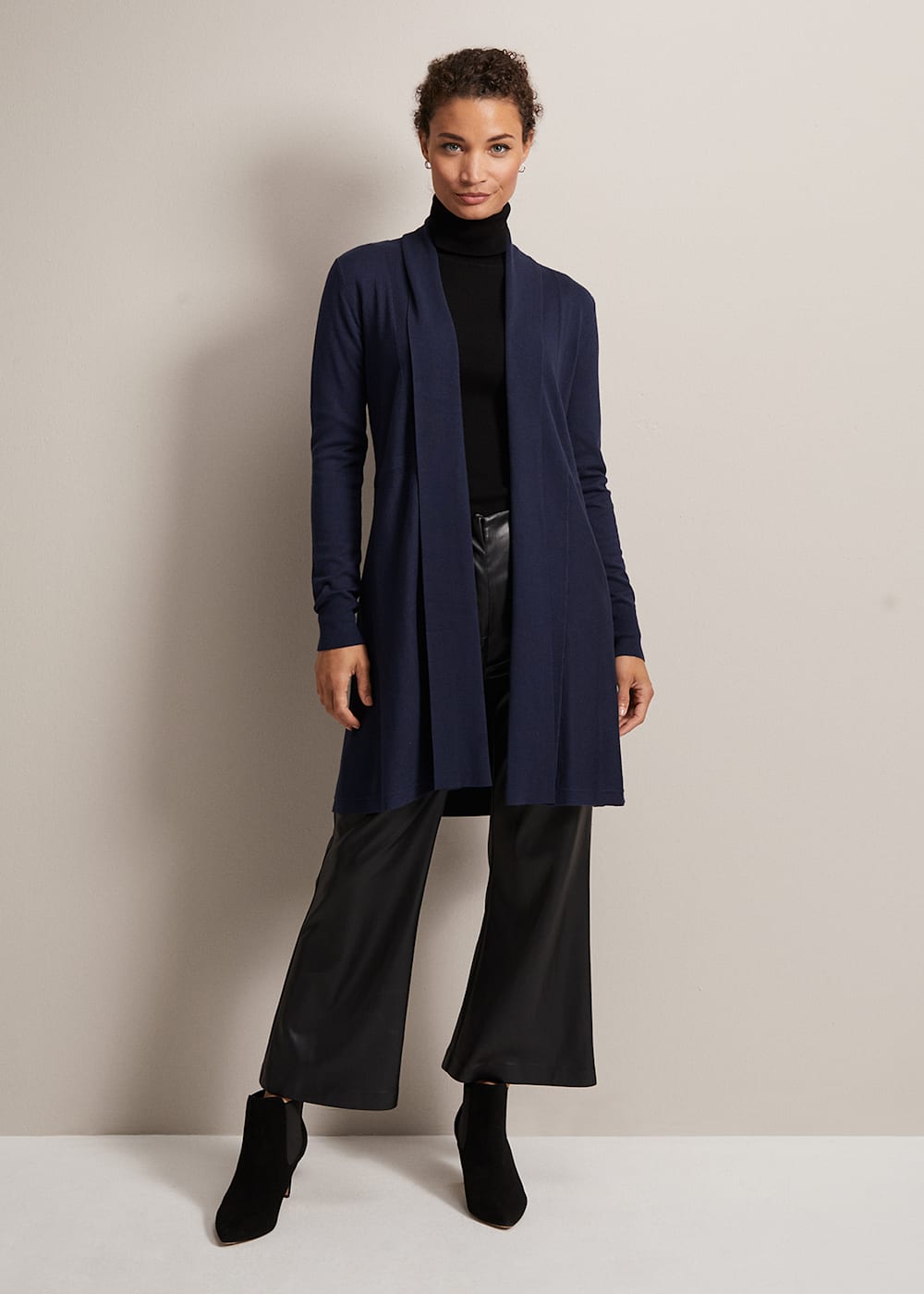 Navy Long Cardigan with Ribbed Shawl Neck Long Sleeves Phase Eight Phase Eight ROW