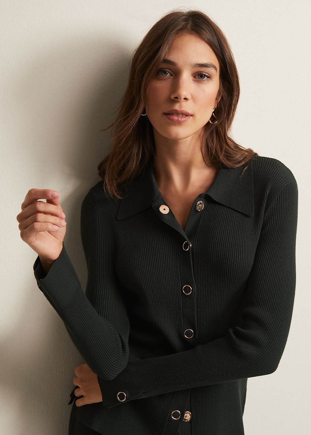 Irina Ribbed Button Front Knit Top | Phase Eight UK |
