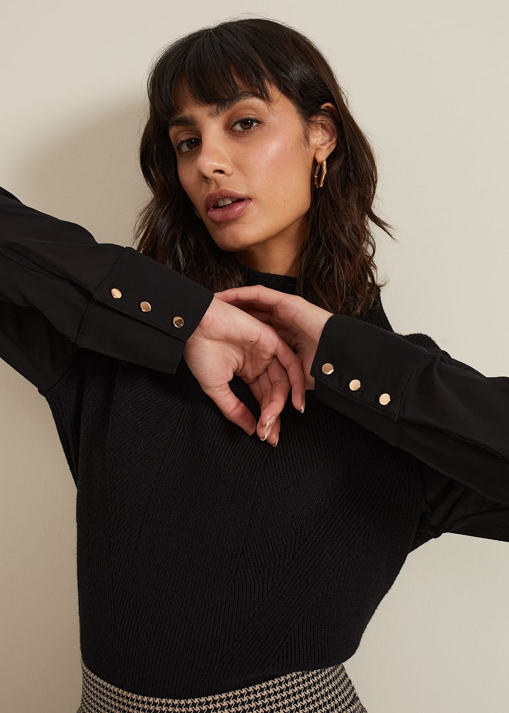 Phase Eight Ella Black Woven Sleeve Jumper Black Size L