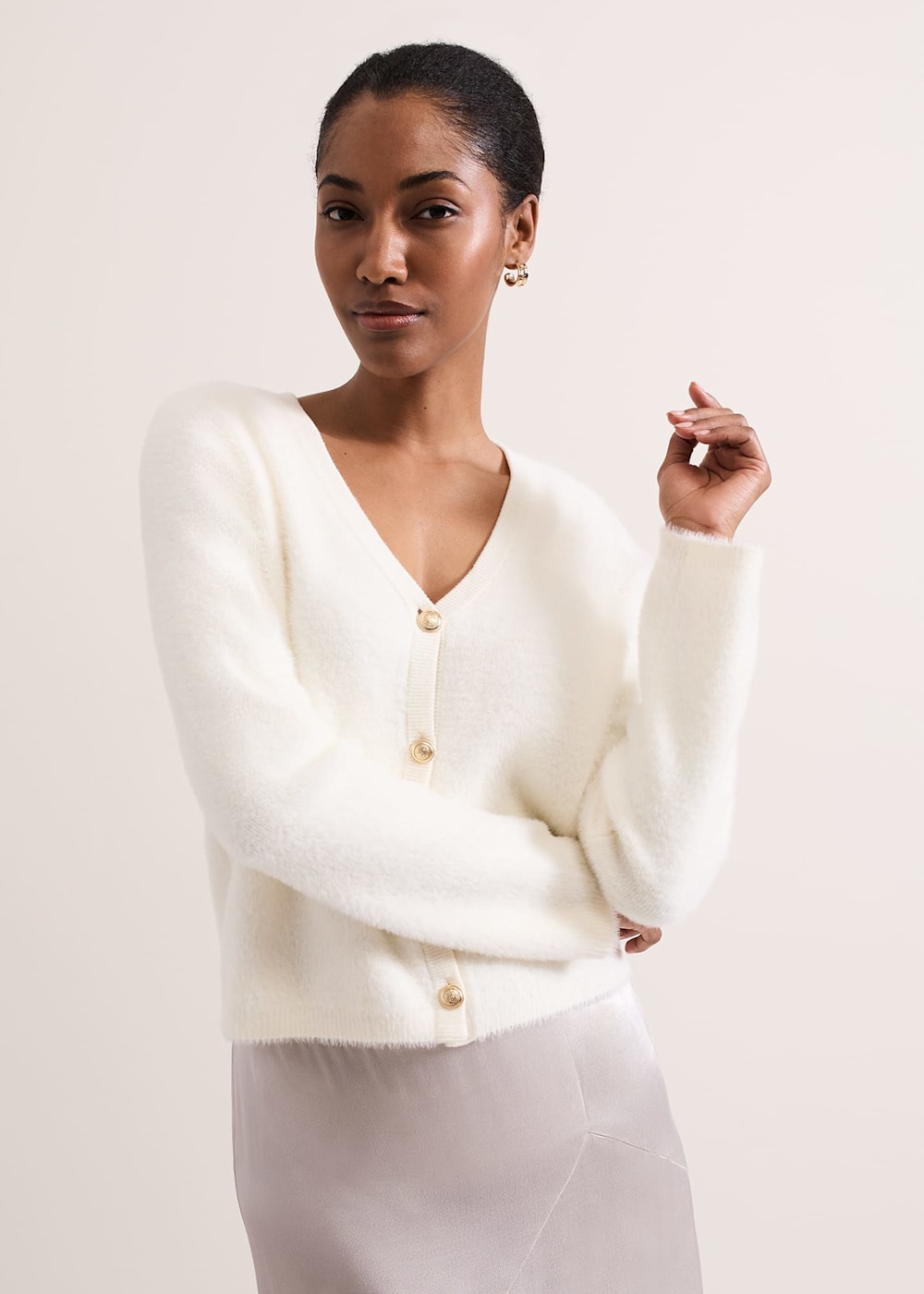 Mindy Fluffy Knit V Neck Cardigan Phase Eight UK