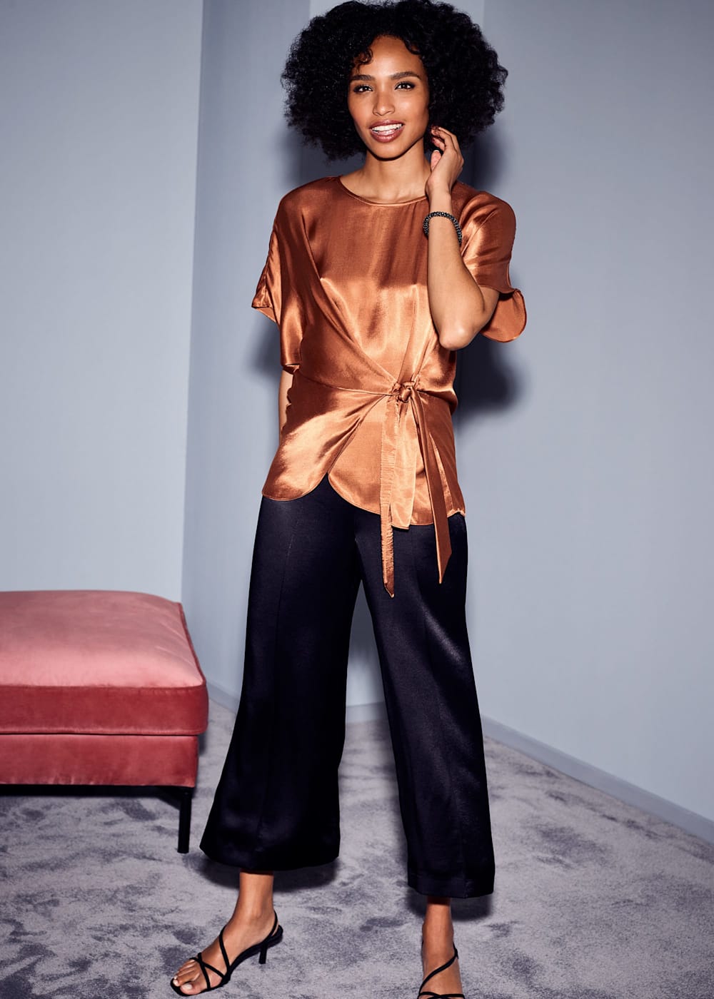 Copper satin blouse deals