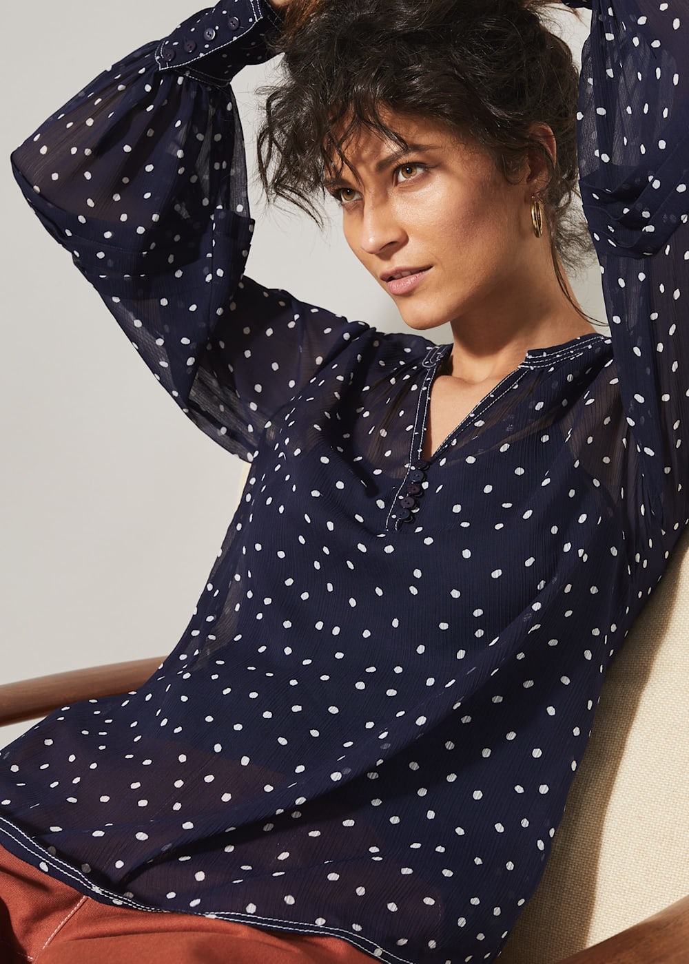 Navy spot blouse discount