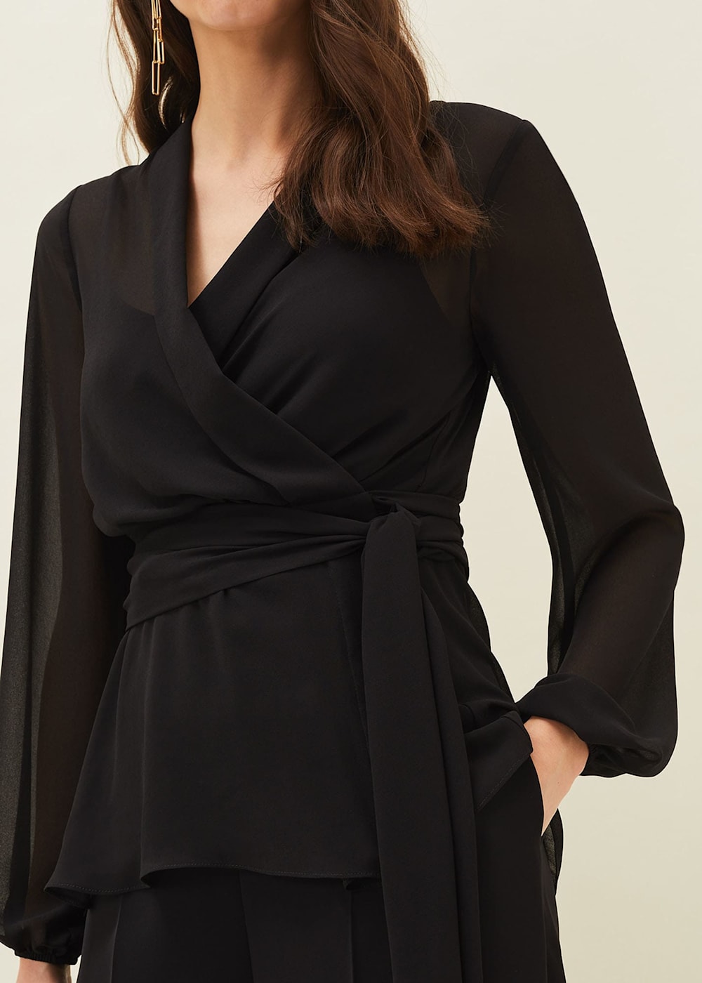 Sheer black wrap top clearance