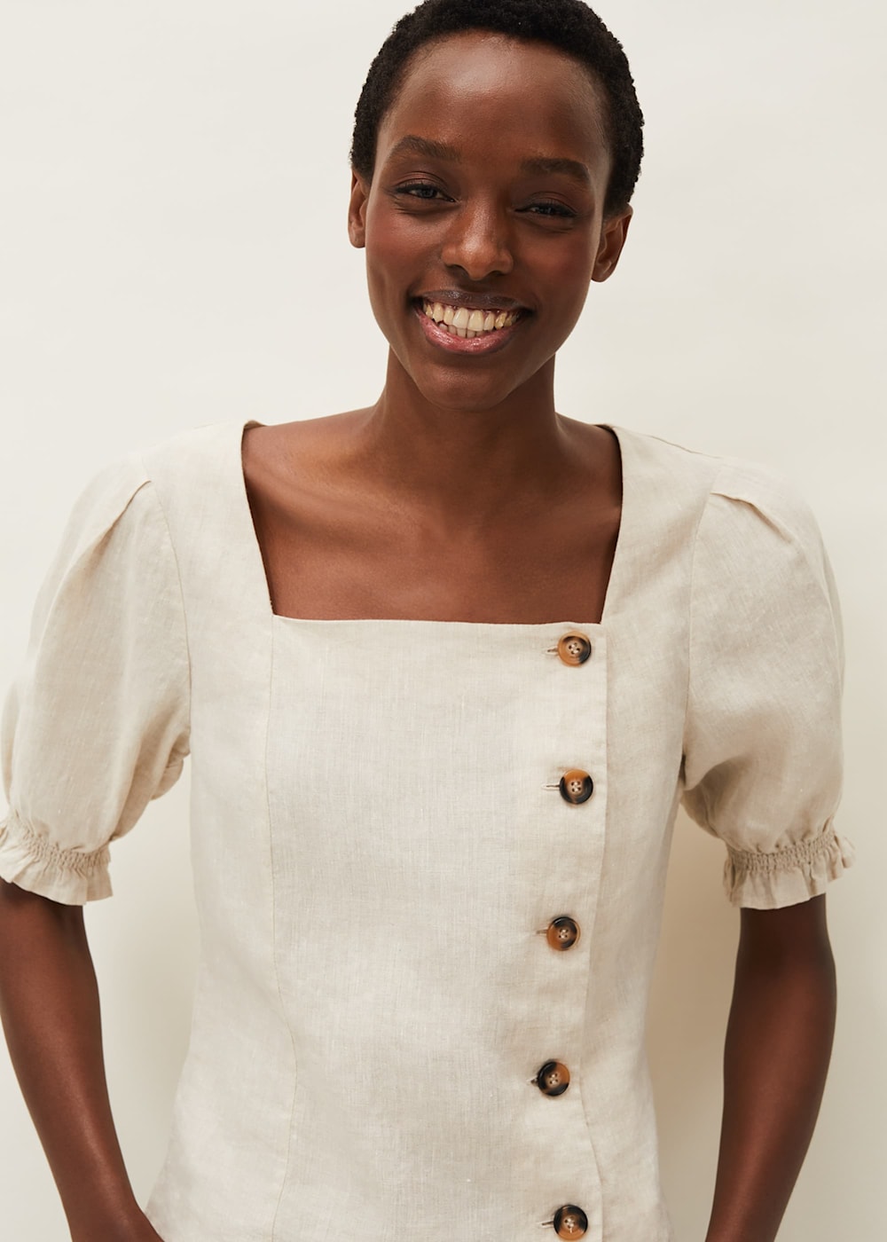 Puff sleeve linen top new arrivals