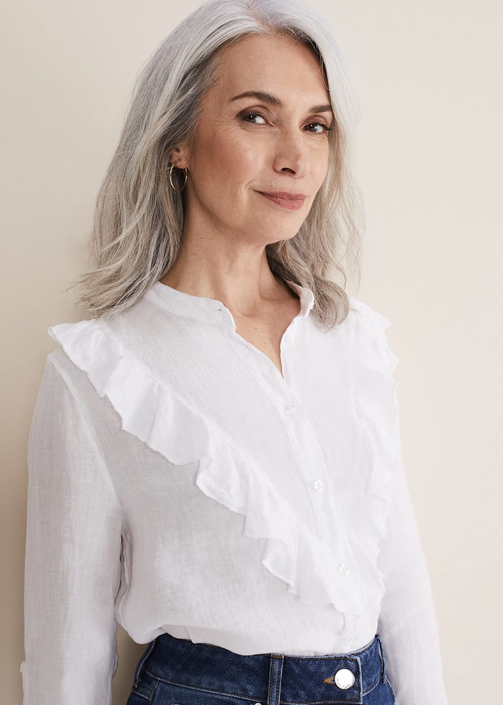 Embroidered Frill Neck Blouse-Rich Emerald