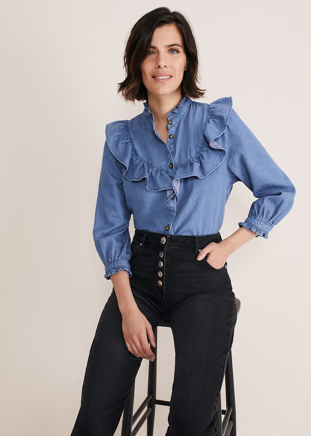 Maryam Ruffle Front Denim Blouse Phase Eight UK