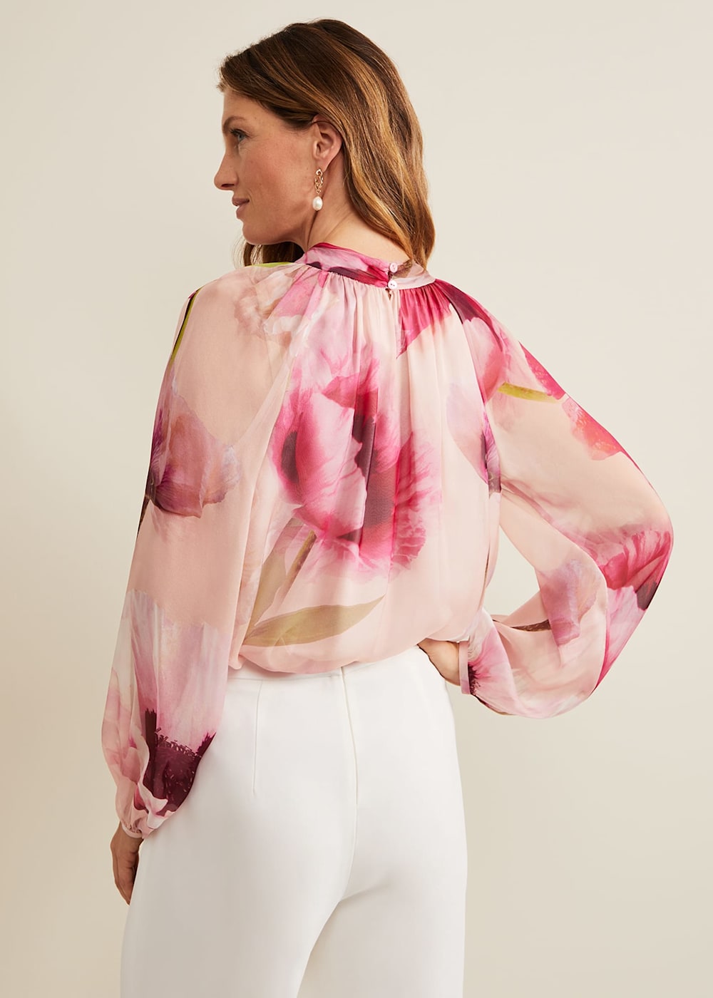 Pink silky blouse sales