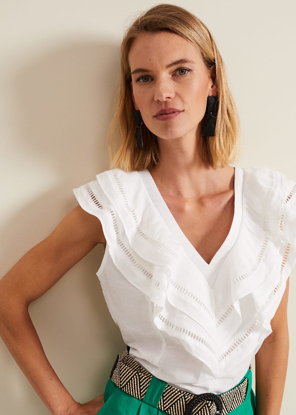 Linen ruffle top discount