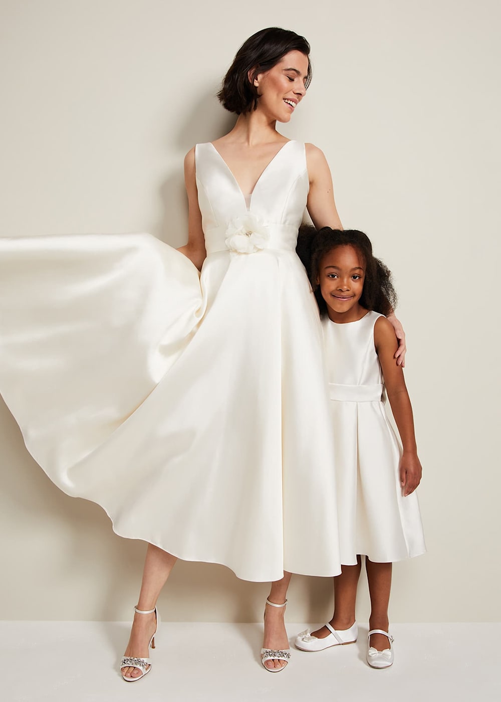 Satin fit and flare dress on sale