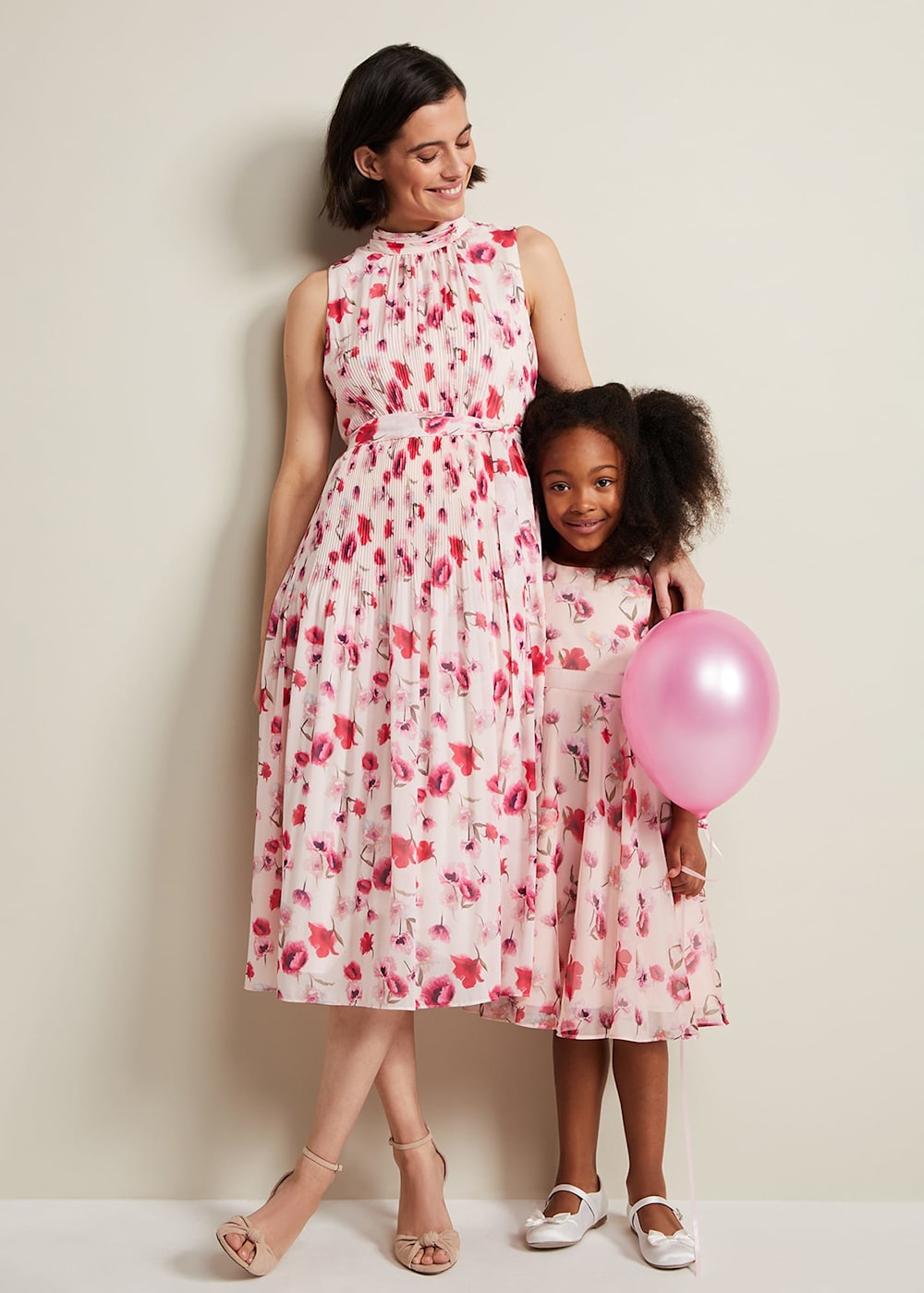 Pink floral fit and flare dress hot sale