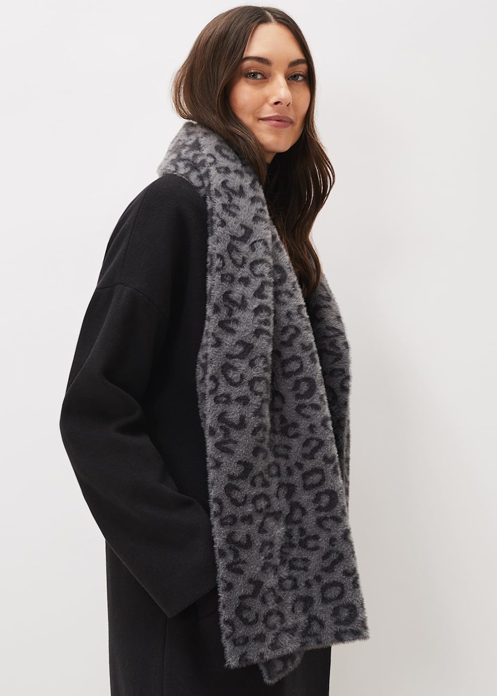 Fiona Leopard Print Fluffy Scarf Phase Eight UK