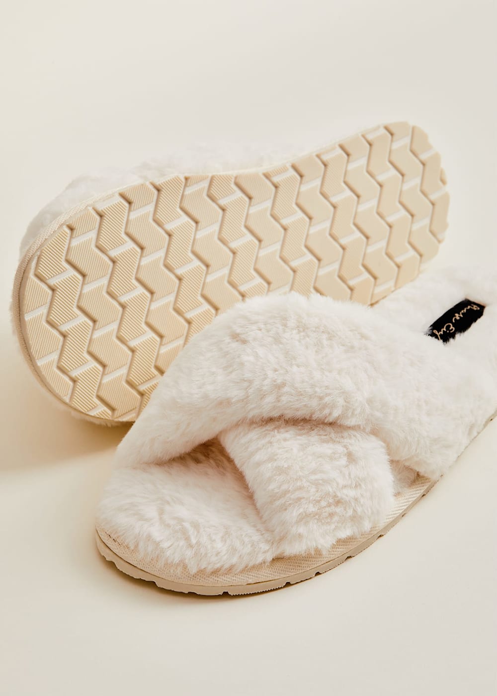 Ivory Faux Fur Slipper Sliders Phase Eight UK