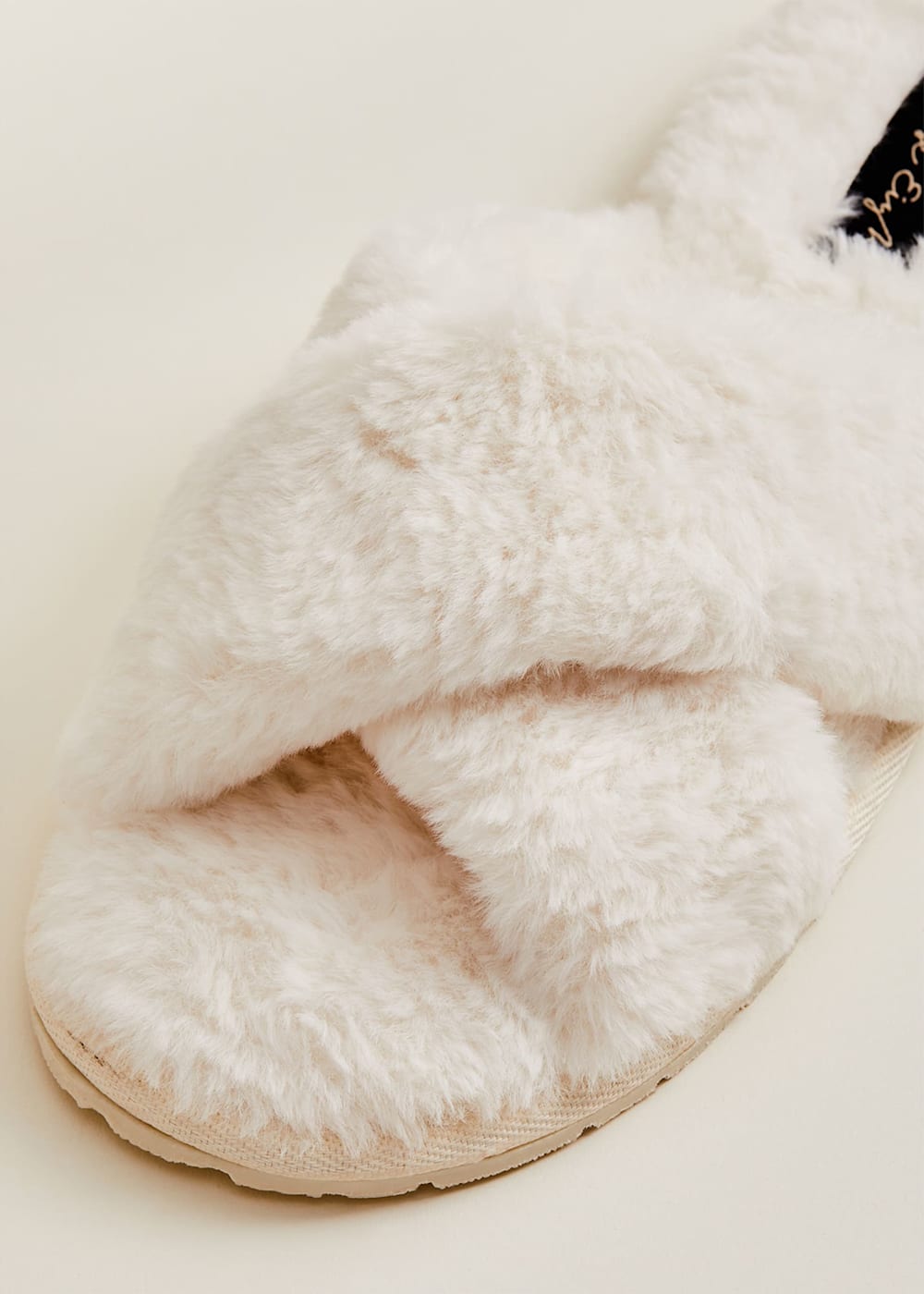Ivory Faux Fur Slipper Sliders Phase Eight UK