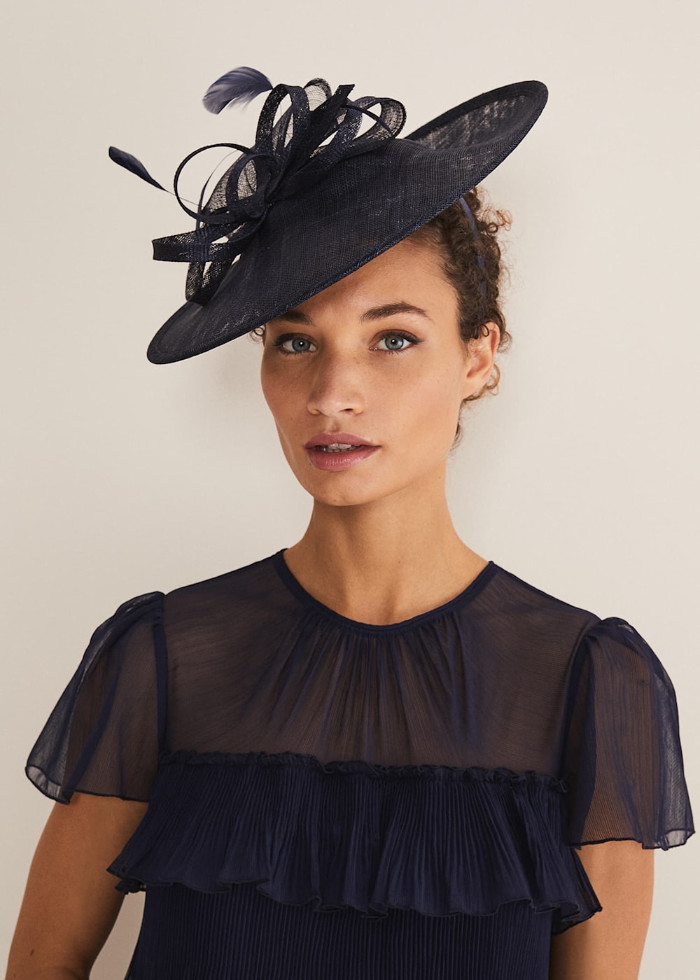 Navy Disc Fascinator with Feathers Phase Eight UK