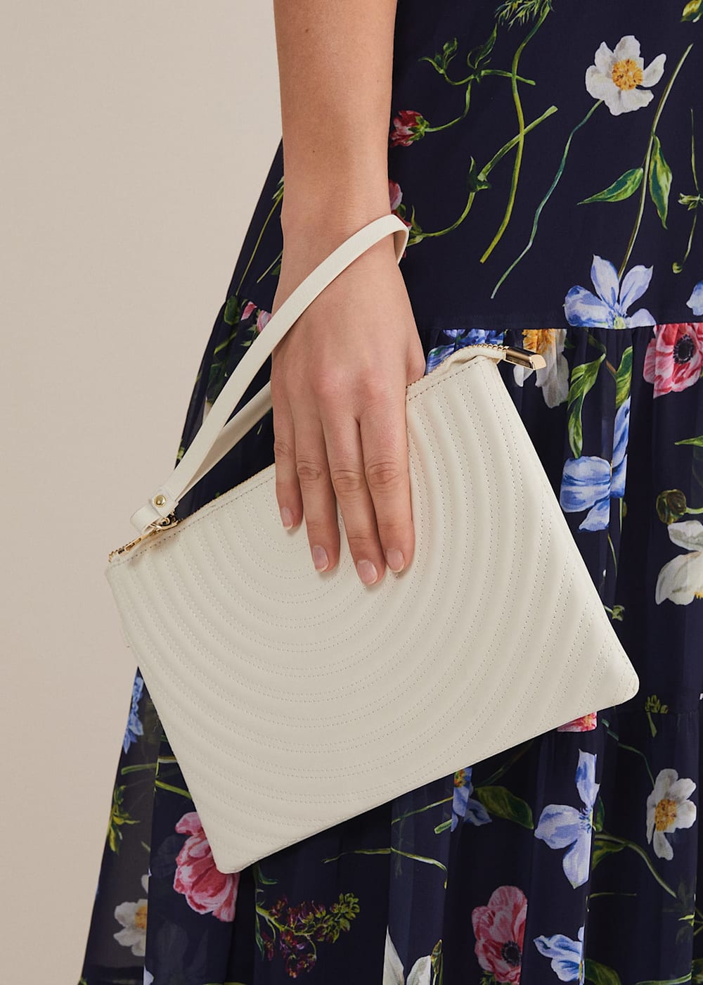 Cream Leather Clutch Bag Phase Eight ROW